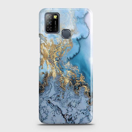 Infinix Smart Cover Trendy Golden Blue Ocean Marble Printed