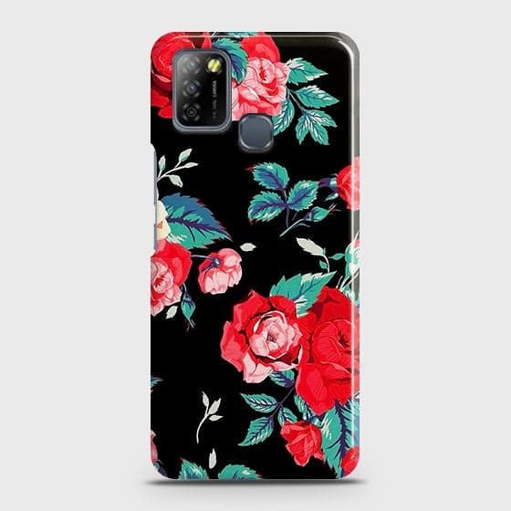 Infinix Smart Cover Luxury Vintage Red Flowers Printed Hard