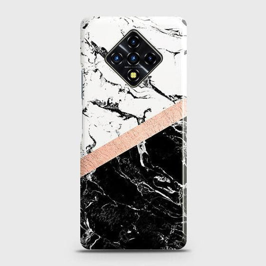 Infinix Zero 8 Cover - Black & White Marble With Chic RoseGold Strip Case with Life Time Colors Guarantee