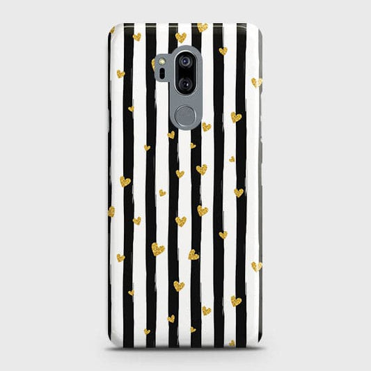 L G G7 ThinQ Cover - Trendy Black & White Lining With Golden Hearts Printed Hard Case with Life Time Colors Guarantee