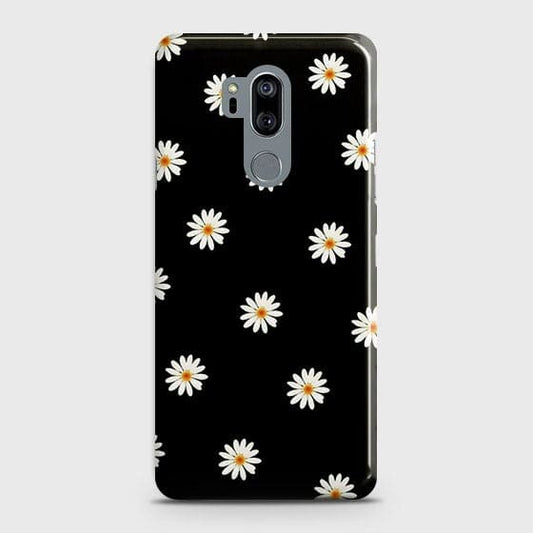 LG G7 ThinQ Cover - Matte Finish - White Bloom Flowers with Black Background Printed Hard Case with Life Time Colors Guarantee ( Fast Delivery )