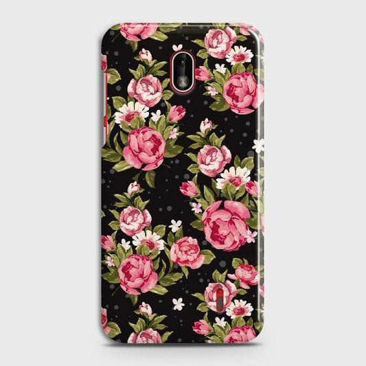 Nokia 1 Plus Cover - Trendy Pink Rose Vintage Flowers Printed Hard Case with Life Time Colors Guarantee