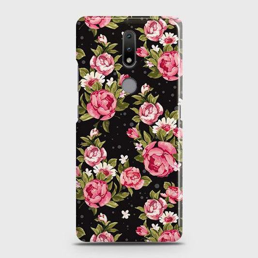Nokia 2.4 Cover - Trendy Pink Rose Vintage Flowers Printed Hard Case with Life Time Colors Guarantee