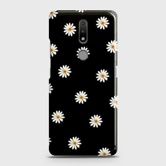 Nokia 2.4 Cover - Matte Finish - White Bloom Flowers with Black Background Printed Hard Case with Life Time Colors Guarantee