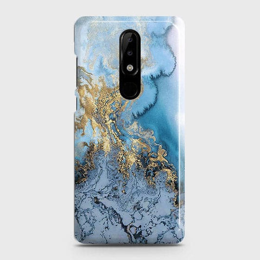 Nokia 3.1 Plus - Trendy Golden & Blue Ocean Marble Printed Hard Case with Life Time Colors Guarantee