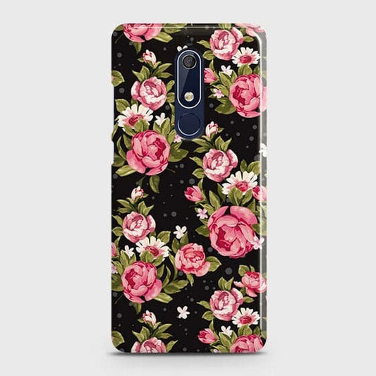 Nokia 5.1 Cover - Trendy Pink Rose Vintage Flowers Printed Hard Case with Life Time Colors Guarantee