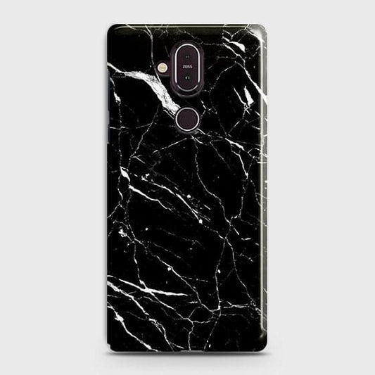 Nokia 8.1 Cover - Trendy Black Marble Printed Hard Case with Life Time Colors Guarantee