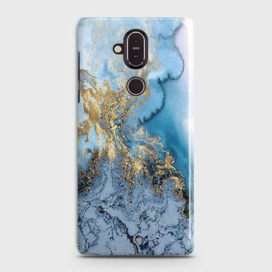 Nokia 8.1 - Trendy Golden & Blue Ocean Marble Printed Hard Case with Life Time Colors Guarantee