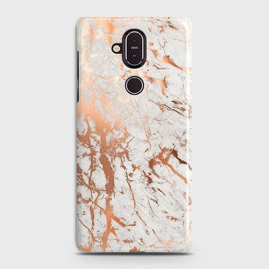 Nokia 8.1 Cover - In Chic Rose Gold Chrome Style Printed Hard Case with Life Time Colors Guarantee