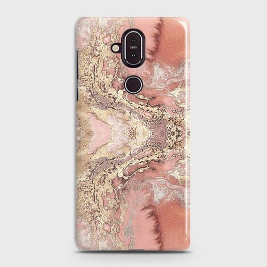 Nokia 8.1 Cover - Trendy Chic Rose Gold Marble Printed Hard Case with Life Time Colors Guarantee