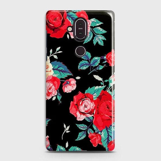 Nokia 8.1 Cover - Luxury Vintage Red Flowers Printed Hard Case with Life Time Colors Guarantee