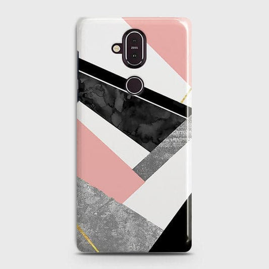 Nokia 8.1 Cover - Matte Finish - Geometric Luxe Marble Trendy Printed Hard Case with Life Time Colors Guarantee