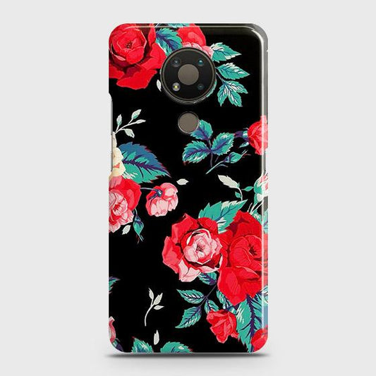 Nokia 3.4 Cover - Luxury Vintage Red Flowers Printed Hard Case with Life Time Colors Guarantee