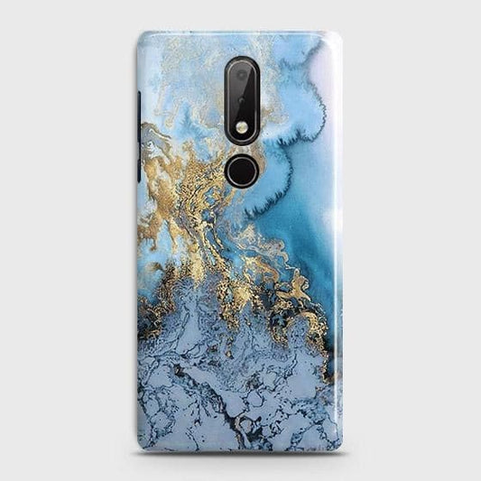 Nokia 6.1 Plus - Trendy Golden & Blue Ocean Marble Printed Hard Case with Life Time Colors Guarantee