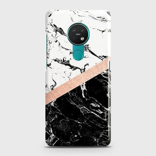 Nokia 6.2 Cover - Black & White Marble With Chic RoseGold Strip Case with Life Time Colors Guarantee ( Fast Delivery )