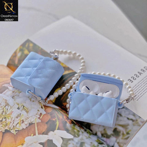 Apple Airpods 3rd Gen 2021 Cover - Light Blue - Luxury Soft Silicone Airpod Case With Pearl Keychain