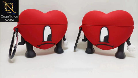 Apple Airpods 3rd Gen 2021 Cover - Red - 3D Heart Shape Soft Silicone Airpod Case