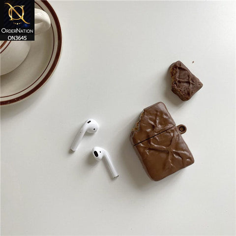 Apple Airpods 3rd Gen 2021 Cover - Brown - Trending 3D Chocolate Bar Soft Silicone Airpods Case with Holder