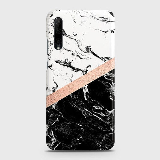 Honor 30i Cover - Matte Finish - Black & White Marble With Chic RoseGold Strip Case with Life Time Colors Guarantee