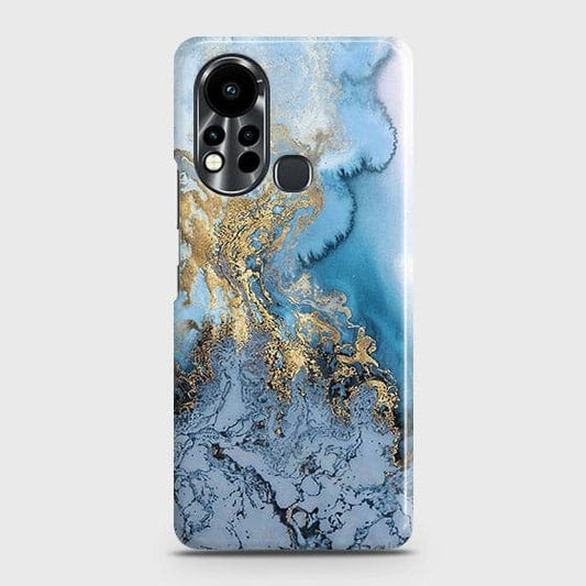 Infinix Hot 11s Cover - Trendy Golden & Blue Ocean Marble Printed Hard Case with Life Time Colors Guarantee