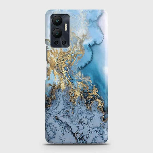 Infinix Hot 12 Cover - Trendy Golden & Blue Ocean Marble Printed Hard Case with Life Time Colors Guarantee