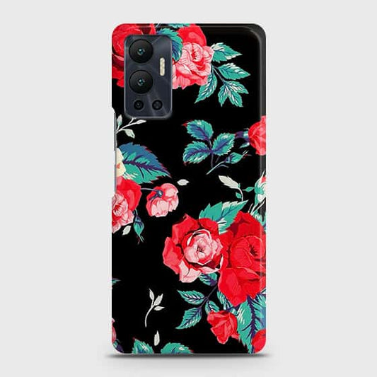 Infinix Hot 12 Cover - Luxury Vintage Red Flowers Printed Hard Case with Life Time Colors Guarantee