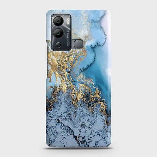 Infinix Hot 12i Cover - Trendy Golden & Blue Ocean Marble Printed Hard Case with Life Time Colors Guarantee