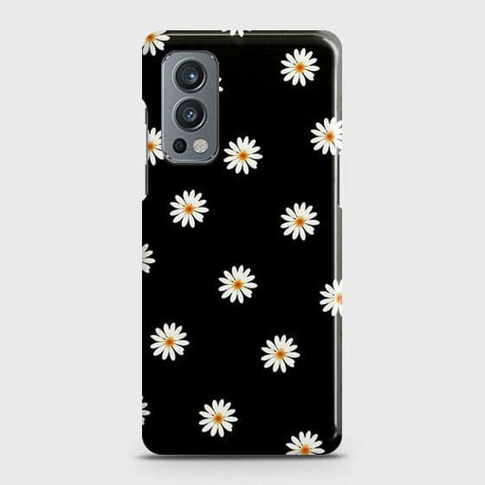 Oneplus Nord 2 Cover - Matte Finish - White Bloom Flowers with Black Background Printed Hard Case with Life Time Colors Guarantee