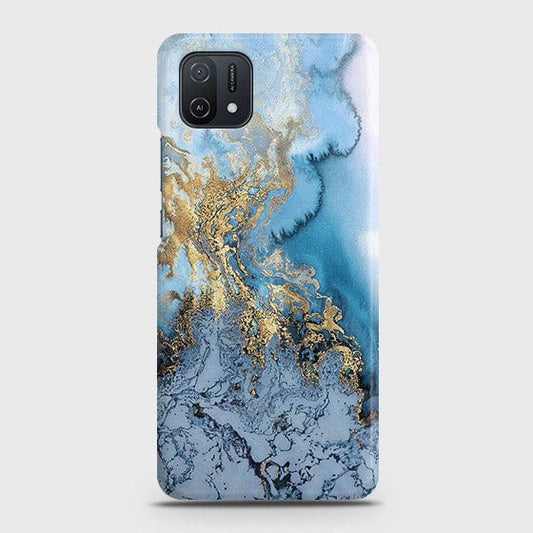 Oppo A16K Cover - Trendy Golden & Blue Ocean Marble Printed Hard Case with Life Time Colors Guarantee