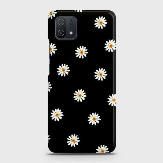 Oppo A16K Cover - White Bloom Flowers with Black Background Printed Hard Case with Life Time Colors Guarantee