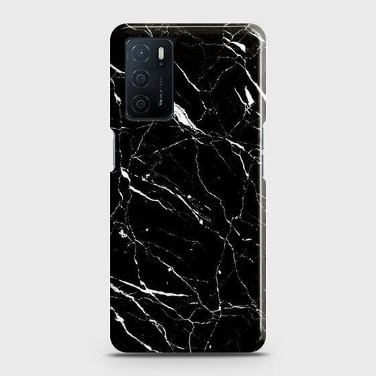 Oppo A16 Cover - Trendy Black Marble Printed Hard Case with Life Time Colors Guarantee