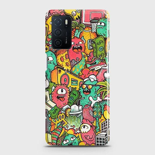 Oppo A16 Cover - Candy Colors Trendy Sticker Bomb Printed Hard Case with Life Time Colors Guarantee