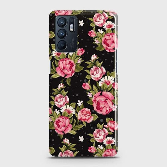 Oppo Reno 6 4G Cover - Trendy Pink Rose Vintage Flowers Printed Hard Case with Life Time Colors Guarantee