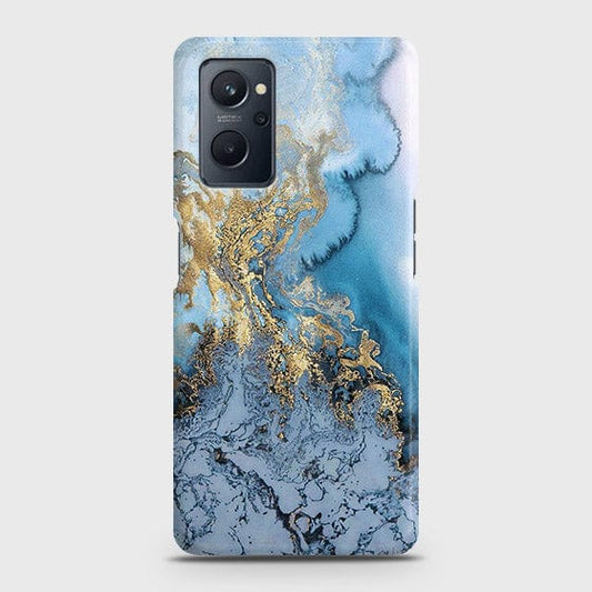 Realme 9i Cover - Trendy Golden & Blue Ocean Marble Printed Hard Case with Life Time Colors Guarantee