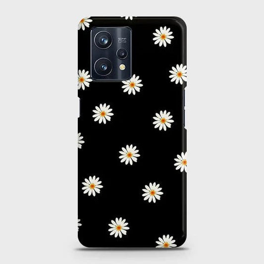 Realme 9 4G Cover - Matte Finish - White Bloom Flowers with Black Background Printed Hard Case with Life Time Colors Guarantee