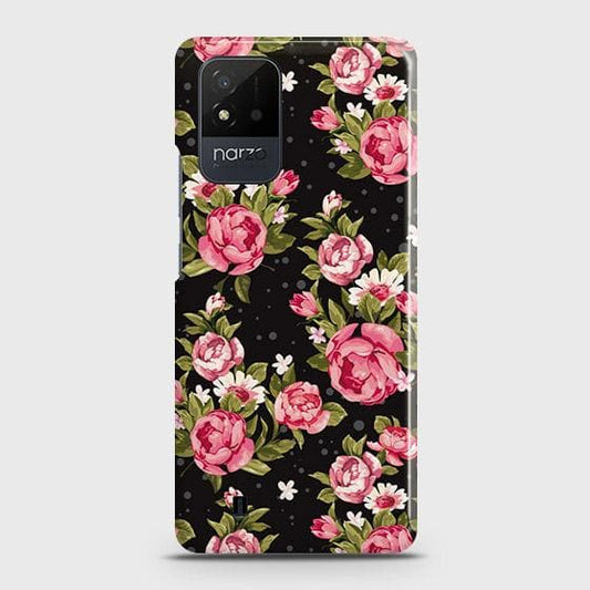Realme Narzo 50i Cover - Trendy Pink Rose Vintage Flowers Printed Hard Case with Life Time Colors Guarantee
