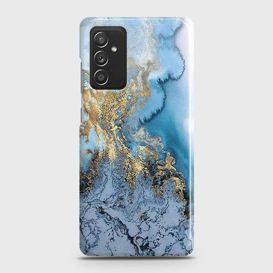 Samsung Galaxy M52 5G Cover - Trendy Golden & Blue Ocean Marble Printed Hard Case with Life Time Colors Guarantee