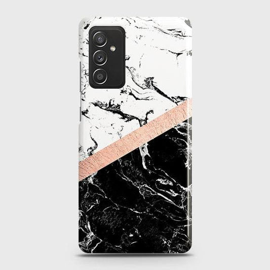 Samsung Galaxy M52 5G Cover - Black & White Marble With Chic RoseGold Strip Case with Life Time Colors Guarantee