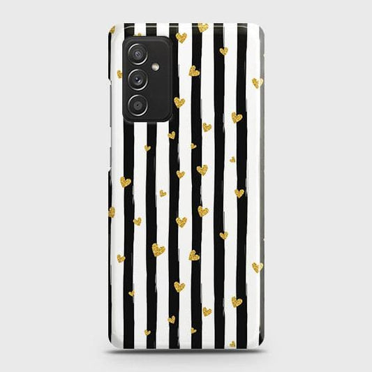 Samsung Galaxy M52 5G Cover - Trendy Black & White Strips With Golden Hearts Printed Hard Case with Life Time Colors Guarantee