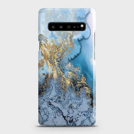 Samsung Galaxy S10 5G Cover - Trendy Golden & Blue Ocean Marble Printed Hard Case with Life Time Colors Guarantee