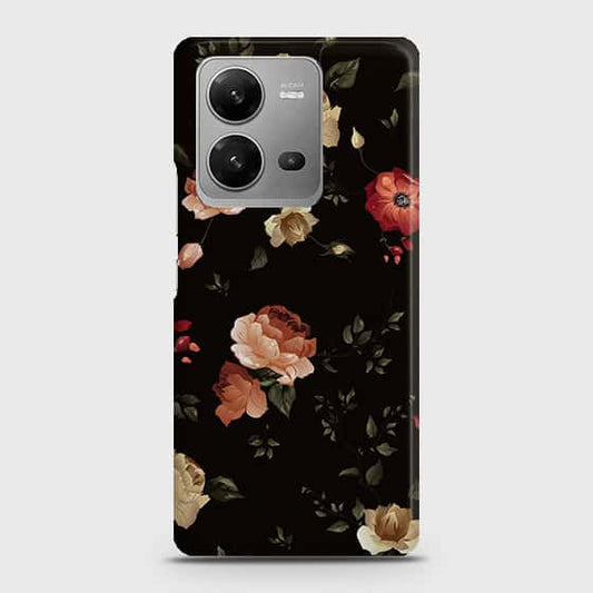 Vivo V25 5G Cover - Dark Rose Vintage Flowers Printed Hard Case with Life Time Colors Guarantee