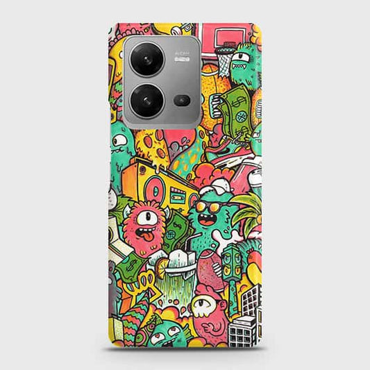 Vivo V25 5G Cover - Candy Colors Trendy Sticker Collage Printed Hard Case with Life Time Colors Guarantee