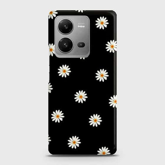 Vivo V25 5G Cover - White Bloom Flowers with Black Background Printed Hard Case with Life Time Colors Guarantee (Fast Delivery)