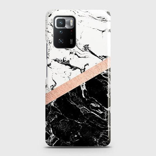 Xiaomi Poco X3 GT Cover - Black & White Marble With Chic RoseGold Strip Case with Life Time Colors Guarantee