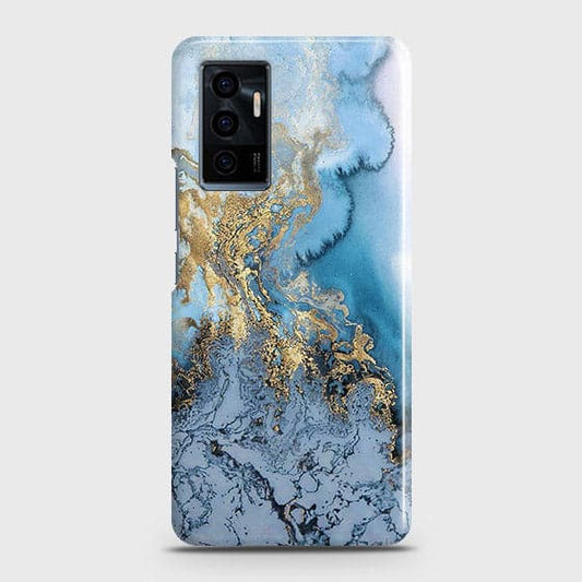 Vivo V23e Cover - Trendy Golden & Blue Ocean Marble Printed Hard Case with Life Time Colors Guarantee