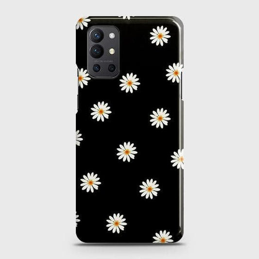 OnePlus 9R Cover - Matte Finish - White Bloom Flowers with Black Background Printed Hard Case with Life Time Colors Guarantee