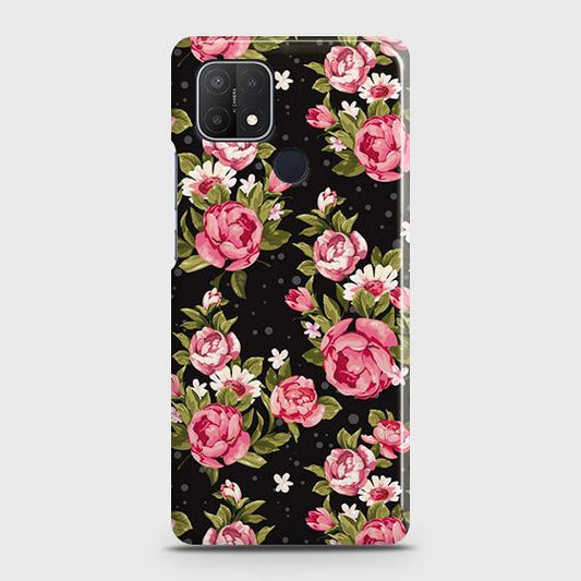 Oppo A15s Cover - Trendy Pink Rose Vintage Flowers Printed Hard Case with Life Time Colors Guarantee