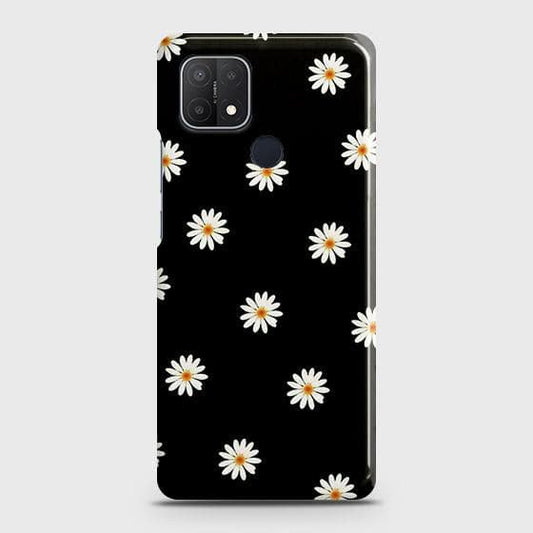 Oppo A15s Cover - Matte Finish - White Bloom Flowers with Black Background Printed Hard Case with Life Time Colors Guarantee