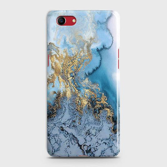 Oppo A1k Cover - Trendy Golden & Blue Ocean Marble Printed Hard Case with Life Time Colors Guarantee