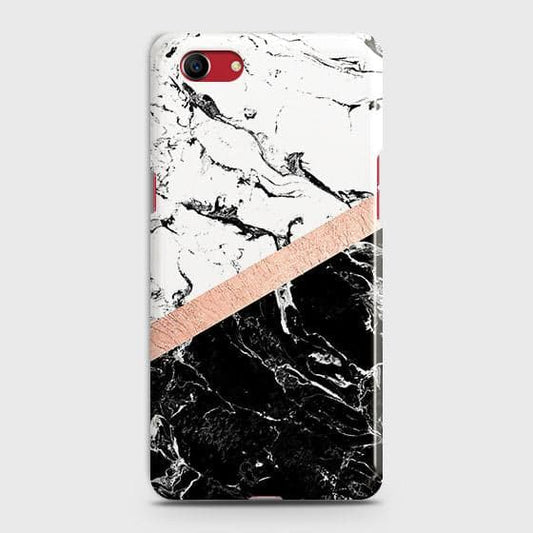 Oppo A1k Cover - Black & White Marble With Chic RoseGold Strip Case with Life Time Colors Guarantee ( Fast Delivery )